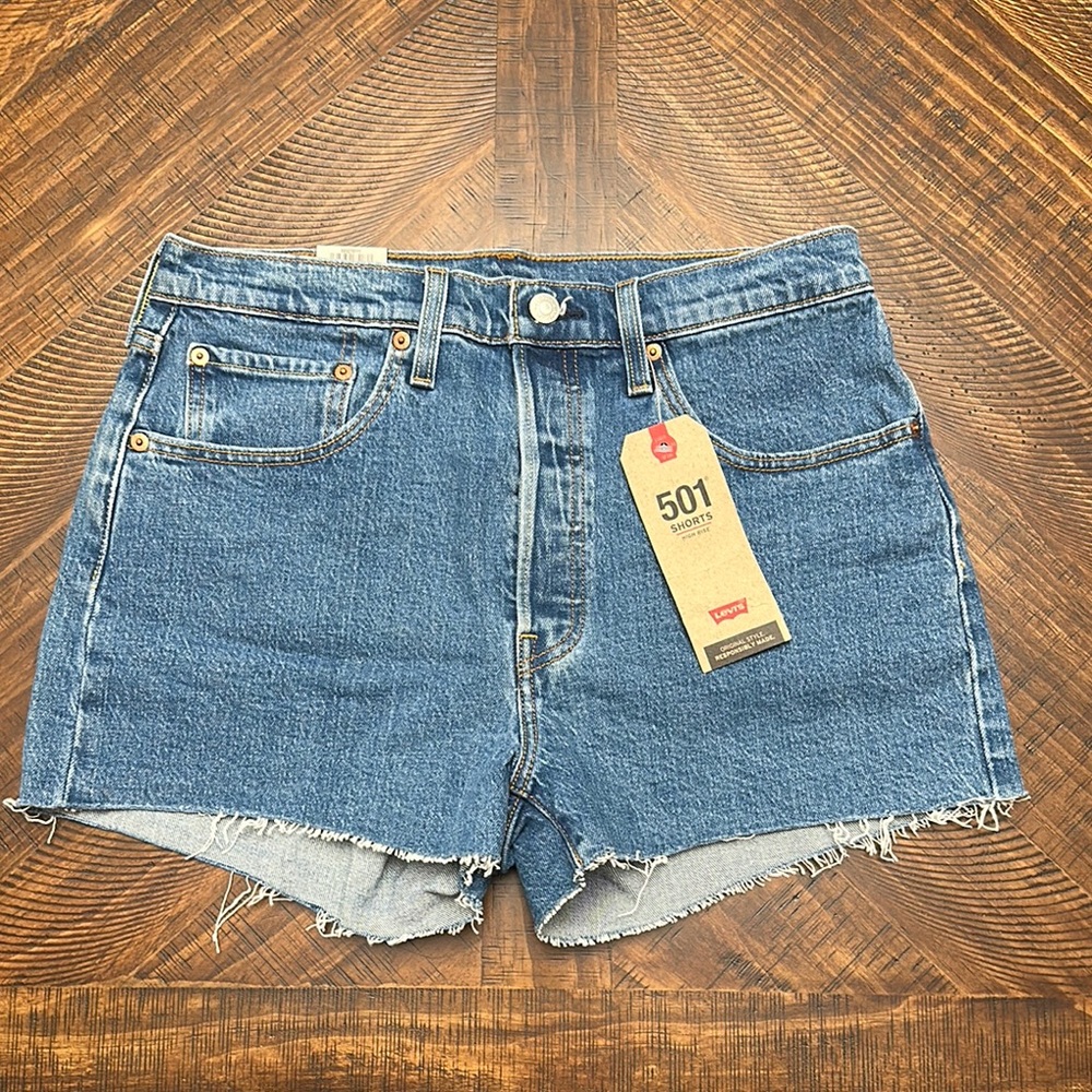 Levi's Blue Distressed Jean Shorts with Raw Hem